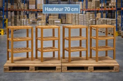 Lot de 4 étagères quatre niveaux en bois hauteur 1 m.