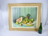 painting of a still life of fruit and a bottle of wine