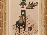 une photo d'un tableau représentant une chaise et un vase