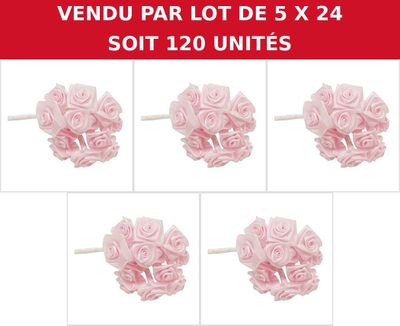 un bouquet de roses roses sur fond blanc, avec la mention « vendu par lot de 5 x 24 »