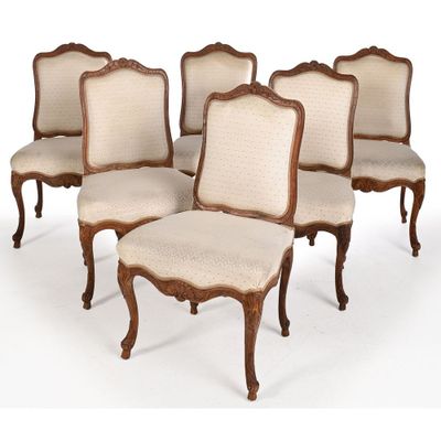 set of six louis xv style walnut dining chairs