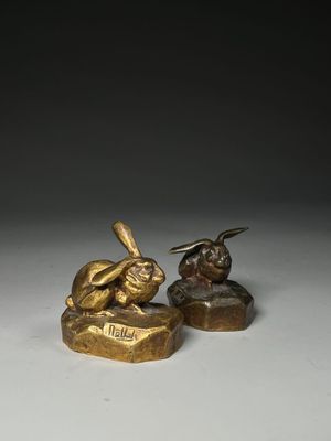 Fortuné MOLLOT - Deux lapins des Ardennes - Objet d'art