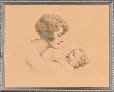 drawing of a woman holding a baby in her arms