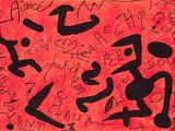 une image représentant un tableau montrant un groupe de personnes sur fond rouge