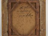 an old wooden picture frame with a writing on it