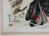 a painting of a woman walking down the street