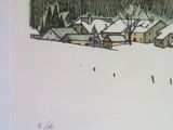 a picture of a drawing of a village in the snow