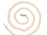 a cultured pearl and diamond necklace and bracelet suite