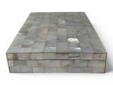 rectangular mother of pearl box on a white background