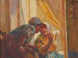 tableau représentant un homme et une femme assis devant une fenêtre