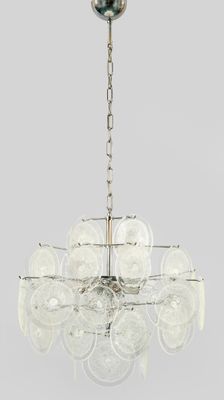 Space Age-Deckenlampe 6-flg. ; Metall, vernickelt sowie farb…