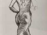 drawing of a woman standing in a pose with her hands on her hips