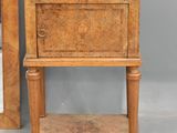 pair of antique bedside tables with marble top and brass pulls
