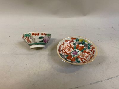pair of chinese porcelain bowls and saucer with floral decoration