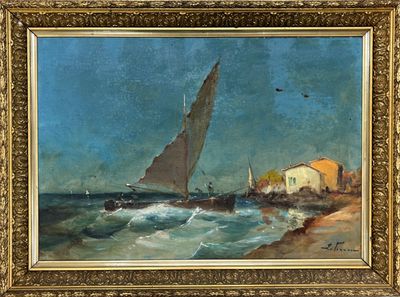 une image d'un tableau représentant un voilier dans l'océan