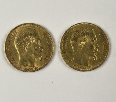 Deux pièces en or de 20 francs "Napoléon, III tête nue" 1859… - Photo 1