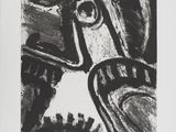 an image of a black and white drawing of a man ' s face