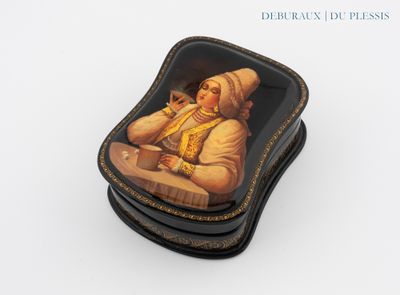 a picture of a decorative box with a picture of a woman