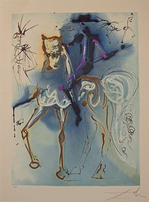 une image représentant un tableau où l'on voit un homme à cheval avec une femme à ses côtés