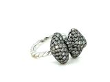 sterling silver ring with black and white diamonds