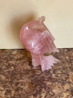 un oiseau rose perché sur une table