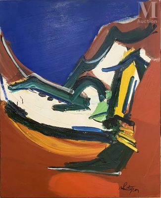 une peinture représentant une peinture d'un bateau sur un fond rouge