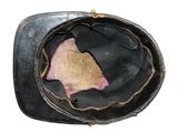 a black hat with a pink flower inside of it