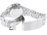 the watch is silver and has a white dial