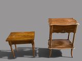 a small table and a small side table on a gray background