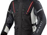 a picture of a black and white jacket with red accents