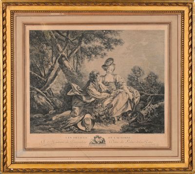 une image représentant un dessin d'une femme et d'un enfant dans un décor boisé