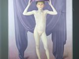 a painting of a boy with a skull on his head