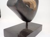a sculpture of a black object on a white surface