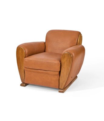 une image d'une chaise en cuir marron sur fond blanc