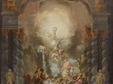 painting of a painting of a religious scene with angels and demons