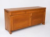 an image of a wooden cabinet with two doors and a drawer