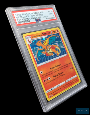 un gros plan sur une carte à collectionner Pokémon dans un étui en plastique