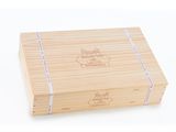 the box is made of wood and has a logo on it
