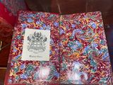 a red box with a red and blue pattern on it