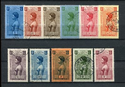 a group of six different colored stamps with a woman on them
