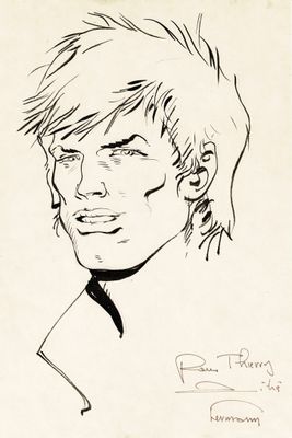 drawing of a man in a suit and tie with a tie around his neck