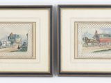 pair of watercolor paintings of a horse drawn carriage and a horse drawn carriage
