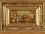 une image d'un tableau représentant une scène de ferme dans un cadre doré