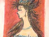 painting of a woman in a blue dress with a crown on her head