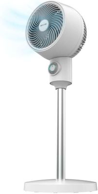 an image of a white fan on a stand on a white background