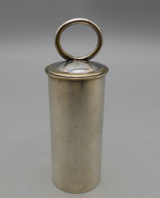 a silver metal container with a ring on top of it