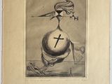 un vieux dessin représentant une femme avec une croix sur la tête
