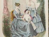 an old book with a picture of a woman and a child