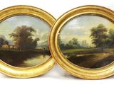 paire de peintures à l'huile anglaises du XIXe siècle représentant un paysage champêtre