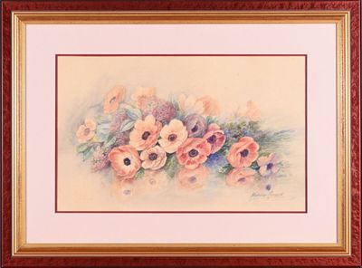 Madeleine RENAUD (1900-1994) Brassée d'anémones Aquarelle su…
